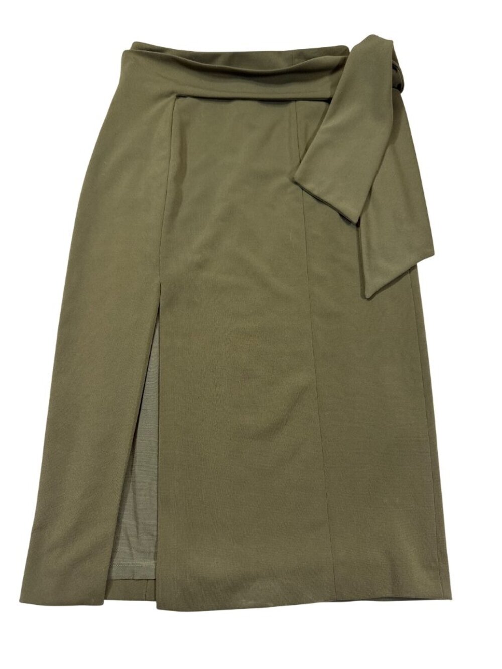 Alice + Olivia Olive Green Midi Skirt Size 6 With Tie Detail (ii1139)
